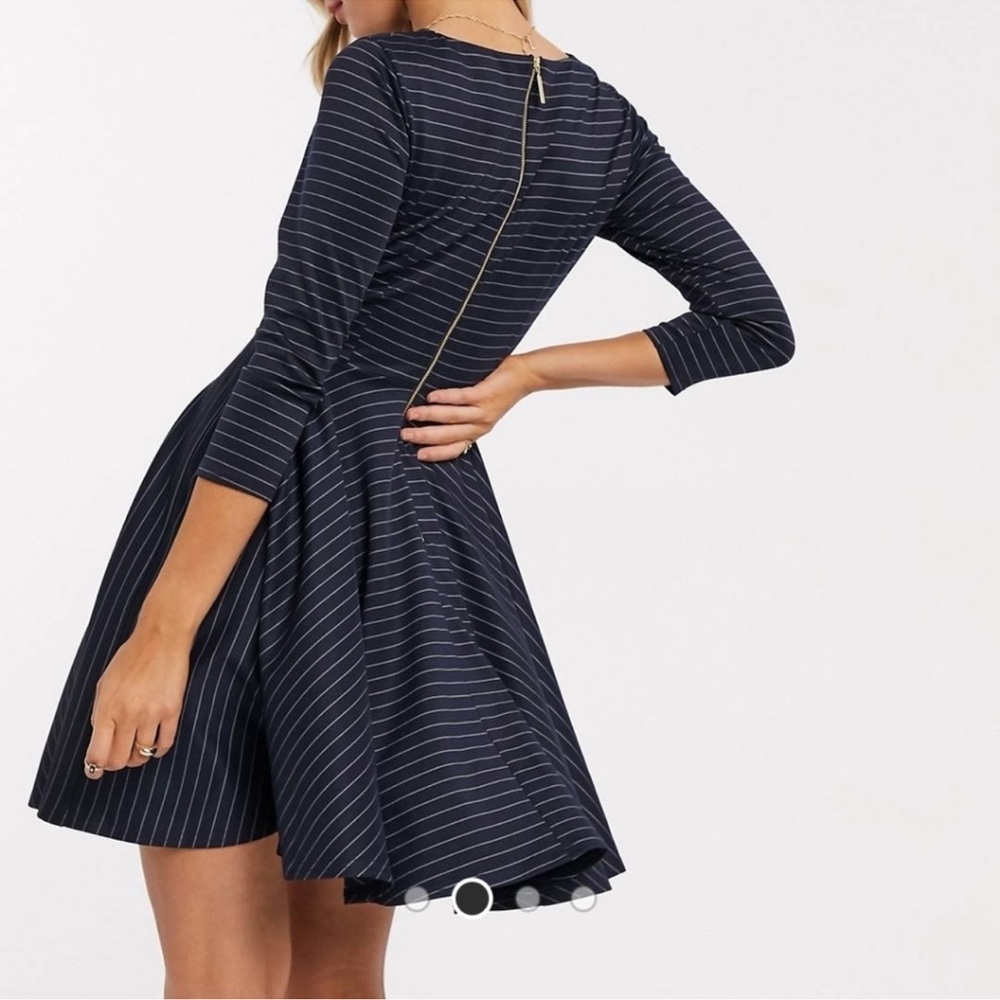 Closet Navy and White Striped Long Sleeve Dress